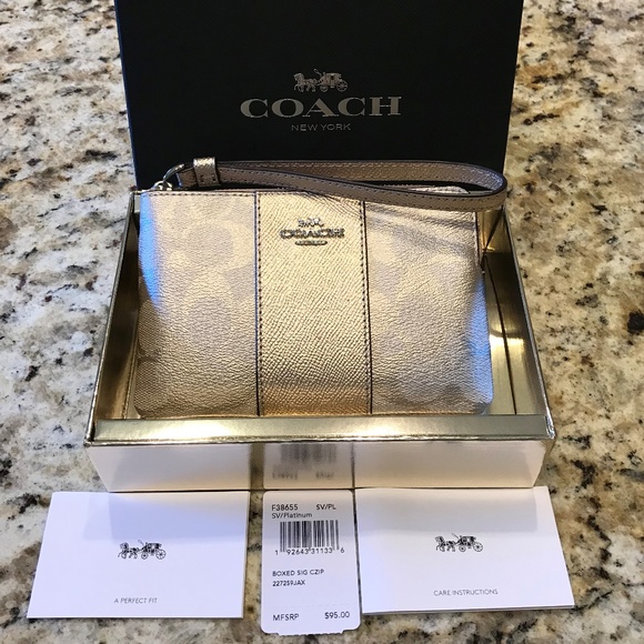 Coach Bags Coach Wristlet In Beautiful Platinum With Gift Box